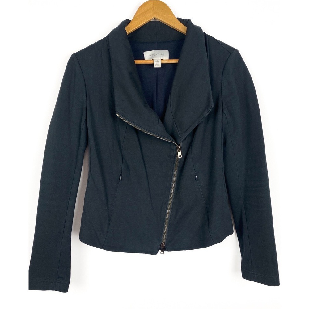 Nordstrom Womens Moto Jacket S Navy Blazer Office Sporty Asymmetrical Minimalist